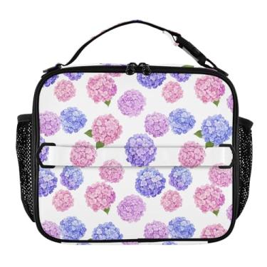 Imagem de Joisal Lancheira de flores de hortênsia rosa pastel roxo para mulheres, meninas, lancheira com alça de ombro masculina e infantil, lancheira para trabalho, escola, rosa, fofa, bolsa térmica