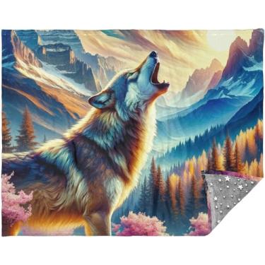 Imagem de Cobertor macio personalizado de paisagem de lobo uivante para sofá essencial cobertores aconchegantes para presente feminino cobertor xadrez ocidental 177,8 cm x 139,7 cm