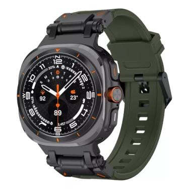 Imagem de Pulseira De Silicone Premium Conector De Aço Inoxidável Preto Marca 123smart 123-pre-10 Compativel Com Galaxy Watch Ultra 47mm Sm-l700 L705 (Verde Militar)