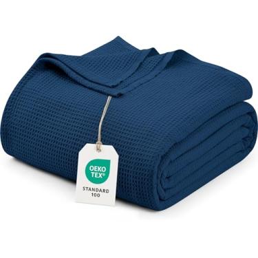 Imagem de Utopia Bedding Cobertor de waffle azul-marinho [King - 224 x 261 cm] Cobertor de cama macio leve e respirável de mistura de algodão para todas as estações, mantas de luxo para cama, sofá e sofá