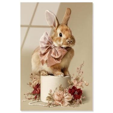Imagem de Papel higiênico com estampa acrílica de coelho romântico da Art Remedy, pronto para pendurar, 25 x 38 cm