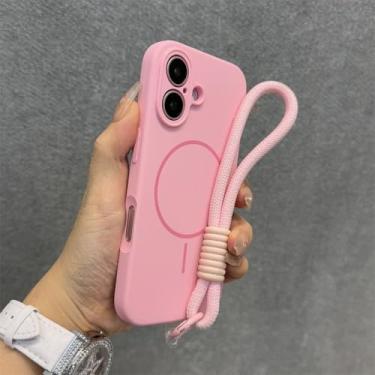 Imagem de Capa de silicone líquido Candy para iPhone 16, 15, 14 Plus, 13, 12 Pro Max, macia, à prova de choque, com alça magnética, rosa, para iPhone 16 Pro