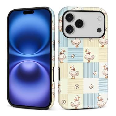 Imagem de yicomon Capa compatível com iPhone 17 Pro, linda estampa de tabuleiro de xadrez de pato capa de telefone fosca durável moda engraçada capa protetora macia antiarranhões à prova de choque