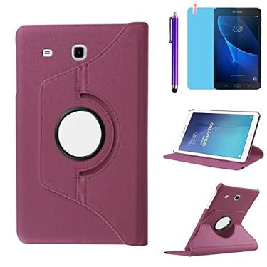 Imagem de Capa para tablet Samsung Galaxy Tab A de 7 polegadas 2016 (SM-T280 SM-T285), suporte giratório de 360 graus, capa protetora completa, com caneta Stylus, película de tela (roxa)