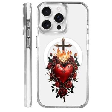 Imagem de MQJCYB Capa magnética para iPhone 15 Pro com design em base transparente, compatível com MagSafe, capa protetora fina de TPU macio para telefone feminino e meninas - Sagrado Coração Cristão Jesus