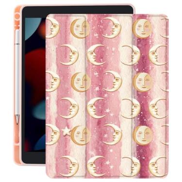Imagem de CozyNestCY Capa para iPad 10,9 polegadas 10ª linda capa rosa sol lua para iPad linda capa transparente transparente traseira estética vintage celestial auto hibernar/despertar suporte de lápis à prova