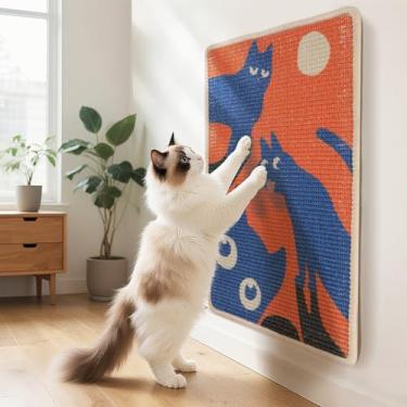 Imagem de Tapete arranhador 3 em 1 para gatos, 60 x 40 cm, almofada de sisal natural, protege sofá, móveis e tapetes, tapete durável para cuidados com garras para gatos internos com suporte antiderrapante e