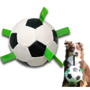 Imagem de Hyper Pet Grab Tabs Bola de futebol para cães com alças (19 cm) para uso interno ou externo; bola de busca interativa durável com brinquedo de puxar para todas as raças de cães