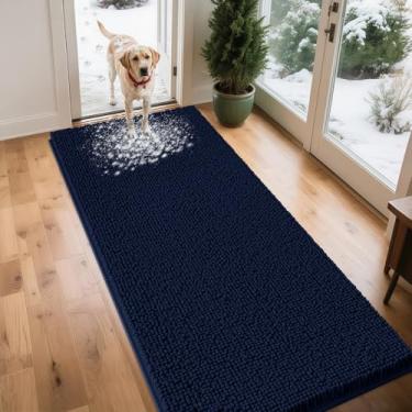 Imagem de IM HOME Tapete de porta extra grande azul marinho enlameado para cães, tapete absorvente de chenille, tapete de porta interno pesado antiderrapante, tapete macio para cama de cachorro frontal para