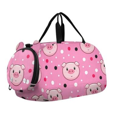 Imagem de Bolsa esportiva para meninos, coalas fofos, Natal, verde, presente de fim de semana, bolsa de viagem para meninas, Caras de porco fofas de desenho animado rosa macio, Clássico
