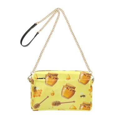 Imagem de Cute Bees Bolsa tiracolo amarela favo de mel bolsa feminina de couro PU bolsa de ombro com alça de corrente bolsa para celular