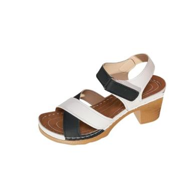 Imagem de Sandália feminina fashion casual primavera e verão praia versátil boca de peixe bico aberto salto grosso salto alto, Preto, 39