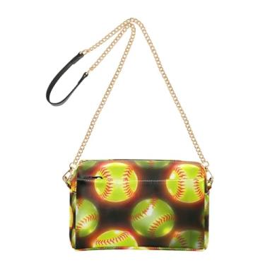 Imagem de Joitme Bolsa tiracolo feminina amarela brilhante neon softball, bolsa tiracolo para celular, linda bolsa de ombro de couro sintético com alça de corrente