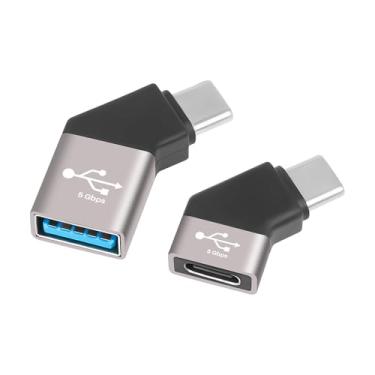Imagem de Pacote com 2 adaptadores USB-C para USB, [design angular de 45 graus, uso lado a lado] 1 x USB C 3.1 macho para fêmea e 1 conector conversor USB C 3.1 macho para USB A fêmea OTG suporta carregamento e
