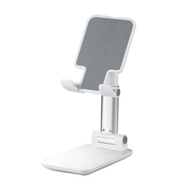 Imagem de Suporte de celular ajustável para mesa, suporte de telefone dobrável de alumínio com base estável e porta de carregamento para smartphones de 4 a 12,9 polegadas (branco)