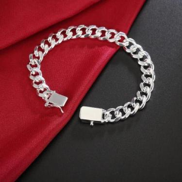 Imagem de Pulseira Masculina De Prata Esterlina 925 Corrente De 10mm Joia De Mod