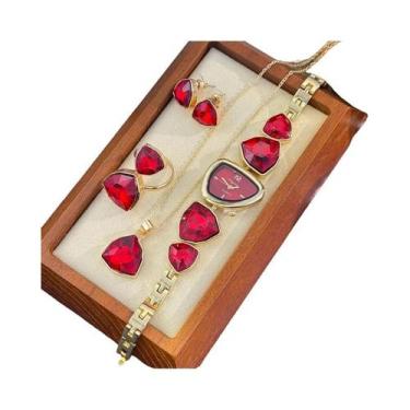 Imagem de Relógio De Luxo Feminino Com Conjunto De Joias De Diamante Colorido Em