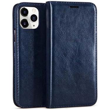 Imagem de KAVJU Capa de telefone com garra magnética [porta-cartão], para Apple iPhone 11 Pro 5,8 polegadas couro genuíno à prova de choque Folio Case Wallet [Suporte] (Cor: azul)