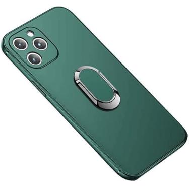 Imagem de KKFAUS Capa de telefone motorista com suporte magnético para dedo, capa traseira de silicone líquido para Apple iPhone 12 Pro (2020) 6,1 polegadas [suporte] (Cor: verde)