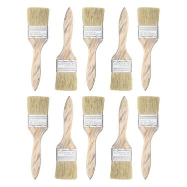 Imagem de HARFINGTON 10 pincéis de pintura de cerdas planas de 5 cm de espessura dupla com cabo de madeira para pintura de arte faça você mesmo, móveis, cercas de armário, deck, parede, porta, branco, 10 peças