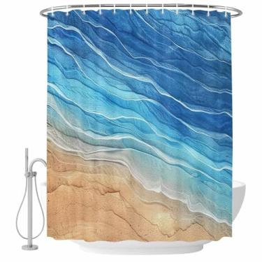 Imagem de Cortina de chuveiro de praia azul litorânea, vintage, gradientes, ondas do oceano, tecido impermeável, conjunto de cortinas de chuveiro para banheiro, decoração de casa, lavável na máquina