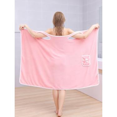 Imagem de Toalha de banho de lã coral grossa vestível para mulheres saia de roupão de banho absorvente macio secagem rápida uso em casa de banho
