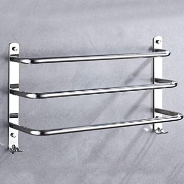 Imagem de Toalheiro de 3 camadas com gancho de aço inoxidável para toalha de parede para banheiro montado na parede, suporte de escada de toalha, prateleira multicamadas, prateleira de banheiro com toalha