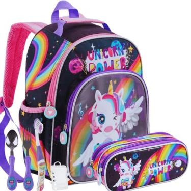 Imagem de Mochila Infantil Escolar Unicórnio Pop Star Com Estojo - Denlex