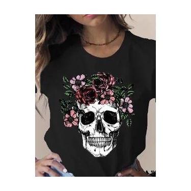 Imagem de Camiseta Feminina Diversas Estampas Caveira Flores Borboletas - loja d