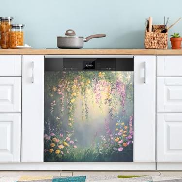 Imagem de SEHANY Capa magnética colorida com flores de jardim Monet para máquina de lavar louça, adesivos magnéticos decorativos antiarranhões para painel de geladeira e lava-louças, decoração de flores de