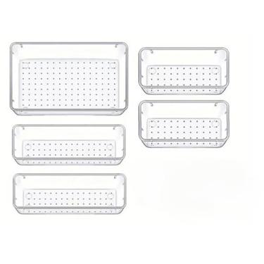 Imagem de Pacote com 5 organizadores de gaveta de plástico transparente, caixa de armazenamento transparente espessa com divisórias, grande capacidade para profissionais, amantes de maquiagem, uso doméstico