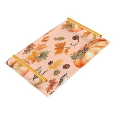 Imagem de xigua Bandeja de banheiro de abóboras de outono com alças bandeja de servir antiderrapante para mesa de centro, organizador de bancada de cabeceira bandeja de decoração de acrílico para decoração de