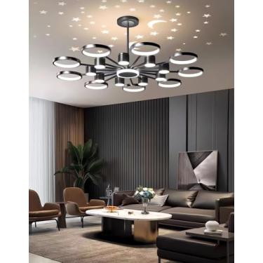 Imagem de Luminária de teto LED moderna para sala de estar, com iluminação regulável, cabeça giratória 360°, controle remoto e efeito estrela, ideal para mesa de jantar, sala de estar e quarto (18 lâm