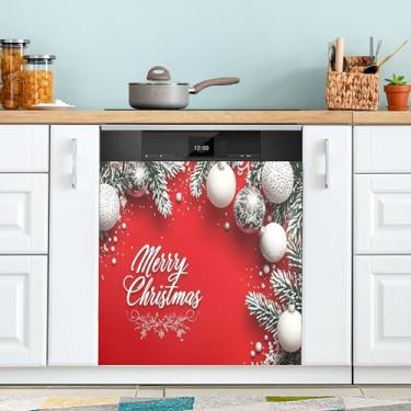Imagem de SEHANY Linda capa magnética de bola de Natal para lava-louças, adesivos magnéticos decorativos antiarranhões para painel de geladeira e lava-louças, decoração de Natal de cozinha doméstica 58 x 66 cm
