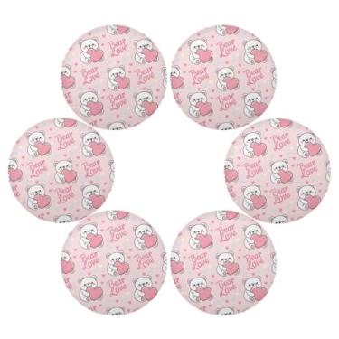 Imagem de Wassud Jogo americano conjunto de 6 tapetes de mesa redondos com corações e ursos para cozinha e jantar, lavável, resistente ao calor, decoração de mesa 39 cm