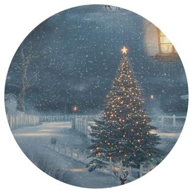 Imagem de xigua Jogo americano redondo de árvore de Natal, conjunto de 6, tapete de mesa redondo antiderrapante resistente ao calor, tapetes de mesa de 48 cm limpáveis para decoração de cozinha, jantar e festa