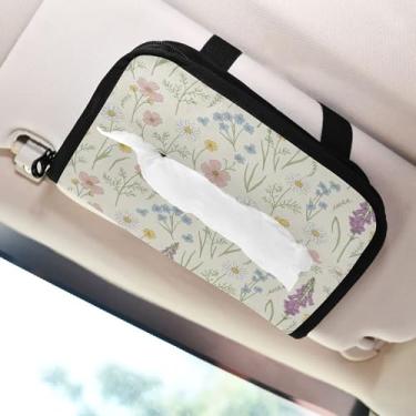 Imagem de SEHANY Porta-lenços de papel de carro floral fofo colorido, caixa de lenços para carro, viseira solar, porta-guardanapos retangular, dispensador de máscara de carro, caixa de lenços para veículos