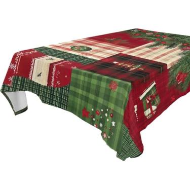 Imagem de Blueangle Toalha de mesa com estampa de patchwork de Natal – Toalha de mesa quadrada de poliéster impermeável e resistente a manchas para ambientes internos e externos, 137 x 137 cm (142)