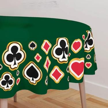 Imagem de Toalha de Mesa para Jogos – Redonda 1,40 m ou Quadrada 135×135 cm | Tema Baralho e Pôquer | Poliéster Resistente | Ideal para Lazer e Entretenimentor (Naipes Verde, Redonda)