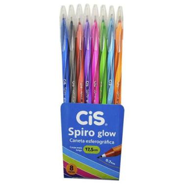 Imagem de Canetas Esferográfica Spiro Glow 0,7mm 8 Unidades - Cis