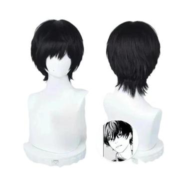 Imagem de Peruca Curta Preta De Cosplay Do Anime Chainsaw Man, Cabelo Sintético 