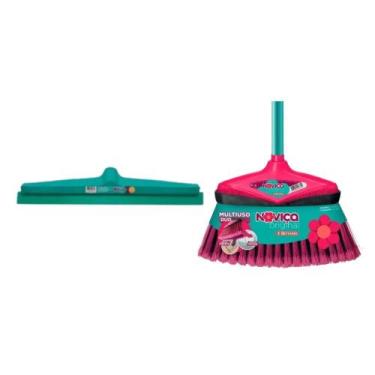 Imagem de Kit Vassoura Rodo 40cm Limpeza Varrer Pano Água Piso Casa Limpeza Comp