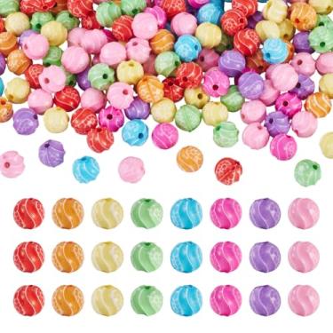 Imagem de Beadthoven 368 peças de contas de acrílico redondas torcidas de 9 mm lindas contas redondas coloridas a granel opacas chiclete solta espaçador para artesanato DIY pulseira colar brinco
