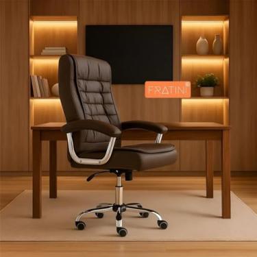 Imagem de Cadeira Presidente de Escritório de Couro com Molas Ensacadas - Conforme NR17, Ideal para Conforto em Trabalho Prolongado(Marrom)
