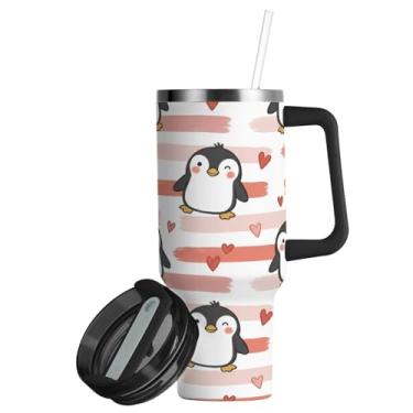 Imagem de ATTX Copo Love Penguins de 850 g com alça, copo de aço inoxidável a vácuo de parede dupla com palha, caneca de café isolada para viagem #21