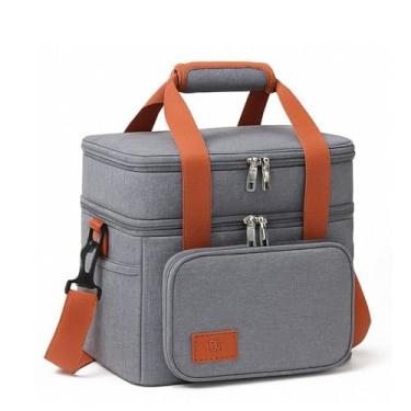 Imagem de Bolsa Térmica para Marmita com 2 Compartimentos Grandes e Alça Transversal Removível (Cinza)