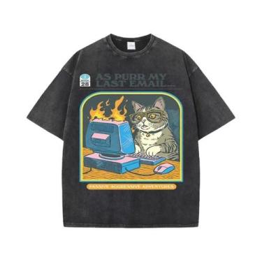 Imagem de Camiseta Unissex De Algodão Macio E Respirável Com Estampa De Gato Jog