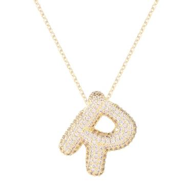 Imagem de Colar feminino, colar com alfabeto dourado, cristal, personalizado, com letras de diamante, pingente de bolha inicial, joia de zircão, presente para mulheres (R)