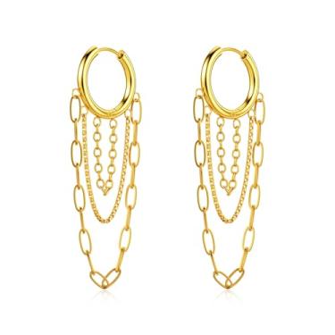 Imagem de Brincos de argola de corrente de ouro para mulheres na moda brincos pendentes em camadas com borla grossa de clipe de papel, hipoalergênicos, banhados a ouro 14 k, brincos abraçados, joias modernas