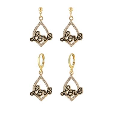 Imagem de coadipress 2 pares de brincos de pingente de letra de amor para mulheres, delicados, fashion, amores, forma de alfabeto, brincos simples, coração, vazados, joias para o dia dos namorados, Medium, Liga
